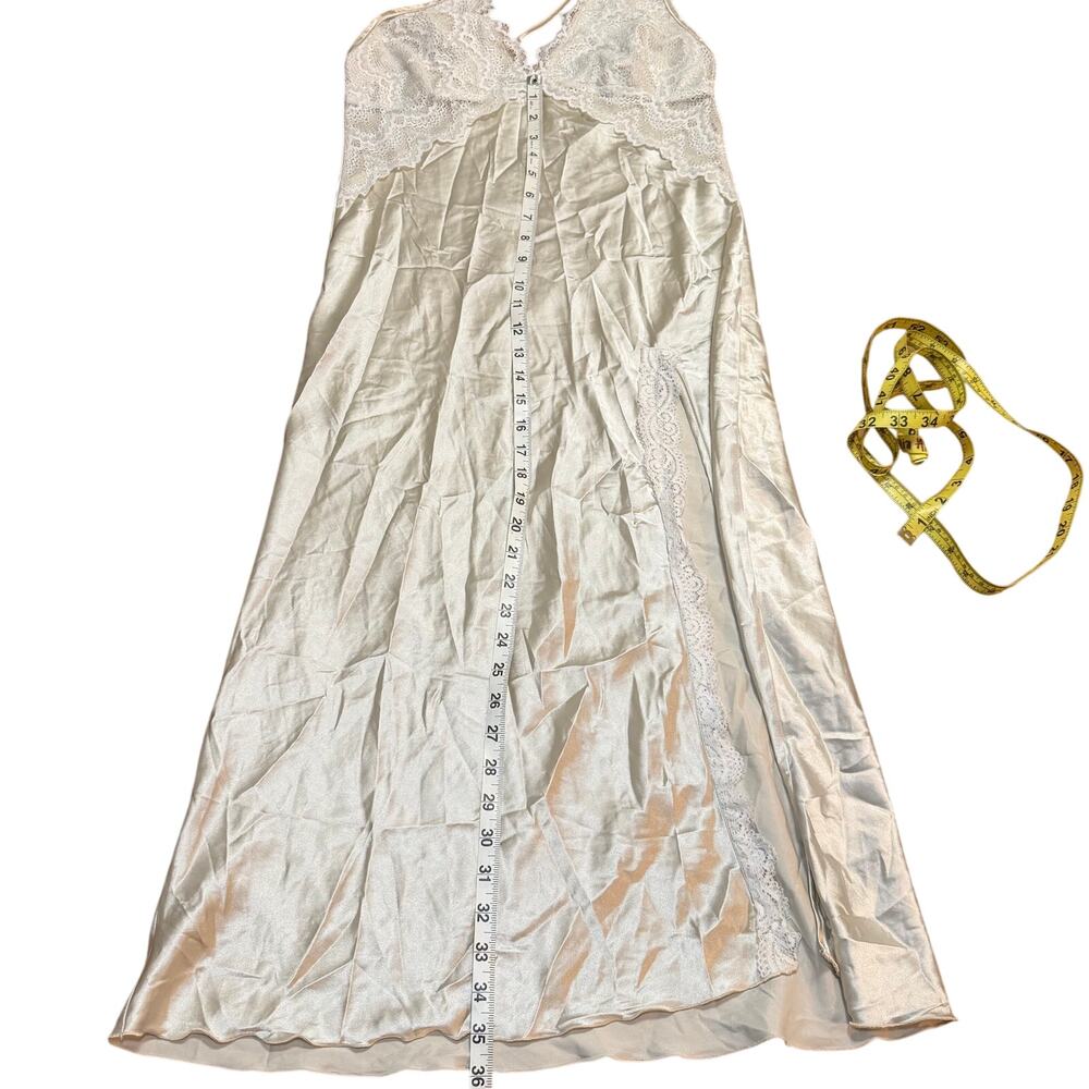 Cream Lace Champagne Satin High Slit Midi Slip dress Size Medium - Picture 4 of 6